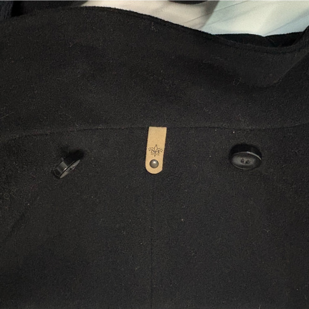 Mackage Wool Cashmere Coat Black Leather Trim Removable Collar Hood Size L - Picture 12 of 15